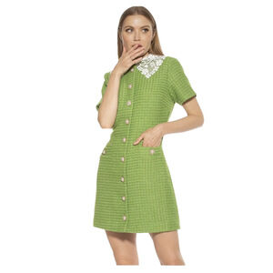 ALEXIA ADMOR 8 Priscilla Lace Collar Button Dress Tweed Green NWOT MSRP $180